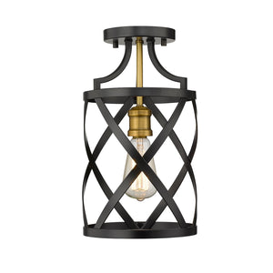 Z-Lite Malcalester 8" Wide Semi-Flush Ceiling Fixture Matte Black / Olde Brass